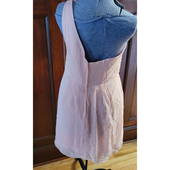 David's Bridal Size 14 A-line Dress One-Shoulder Bellini Orange Crinkle Chiffon - Picture 2 of 4